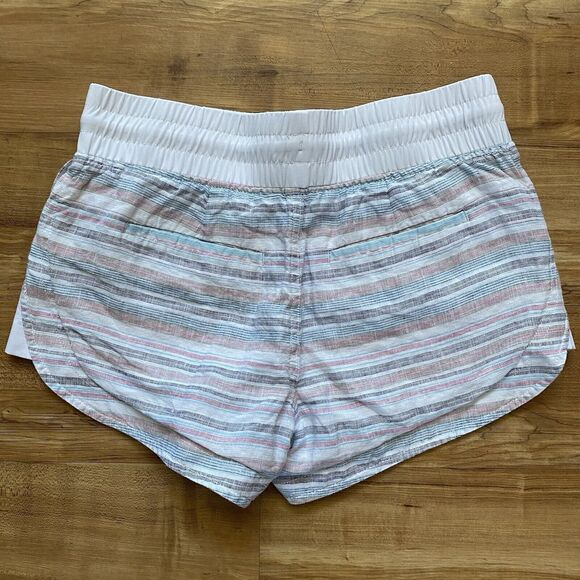 ATHLETA 4 White Multi Stripe Cabo Beachside Linen Pull On Shorts Vacation Resort - Picture 11 of 14